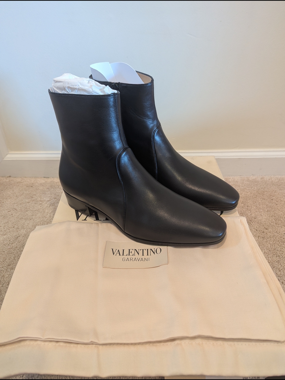 Valentino Garavani Black Leather Ankle Boots Men Size 44